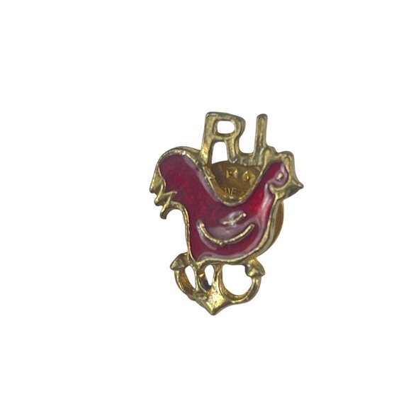 Vintage Red & Gold Enamel Rhode Islan Rooster Lapel Pin Badge Secure Clutch Back - Picture 8 of 9